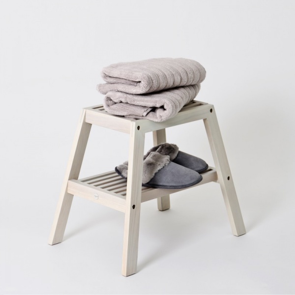 Oyster White Slatted Bathroom Stool